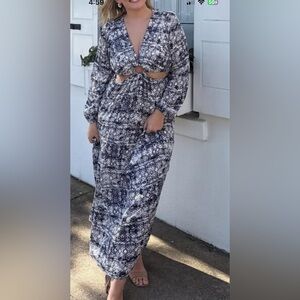 Black & White Printed Cutout Maxi Dress